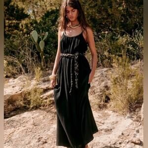 Sezane Sacha Organic Cotton Black Maxi Dress.
